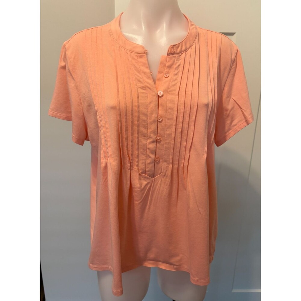 LANDS END Womens Knit TOP Short Sleeve PEACH Size XL